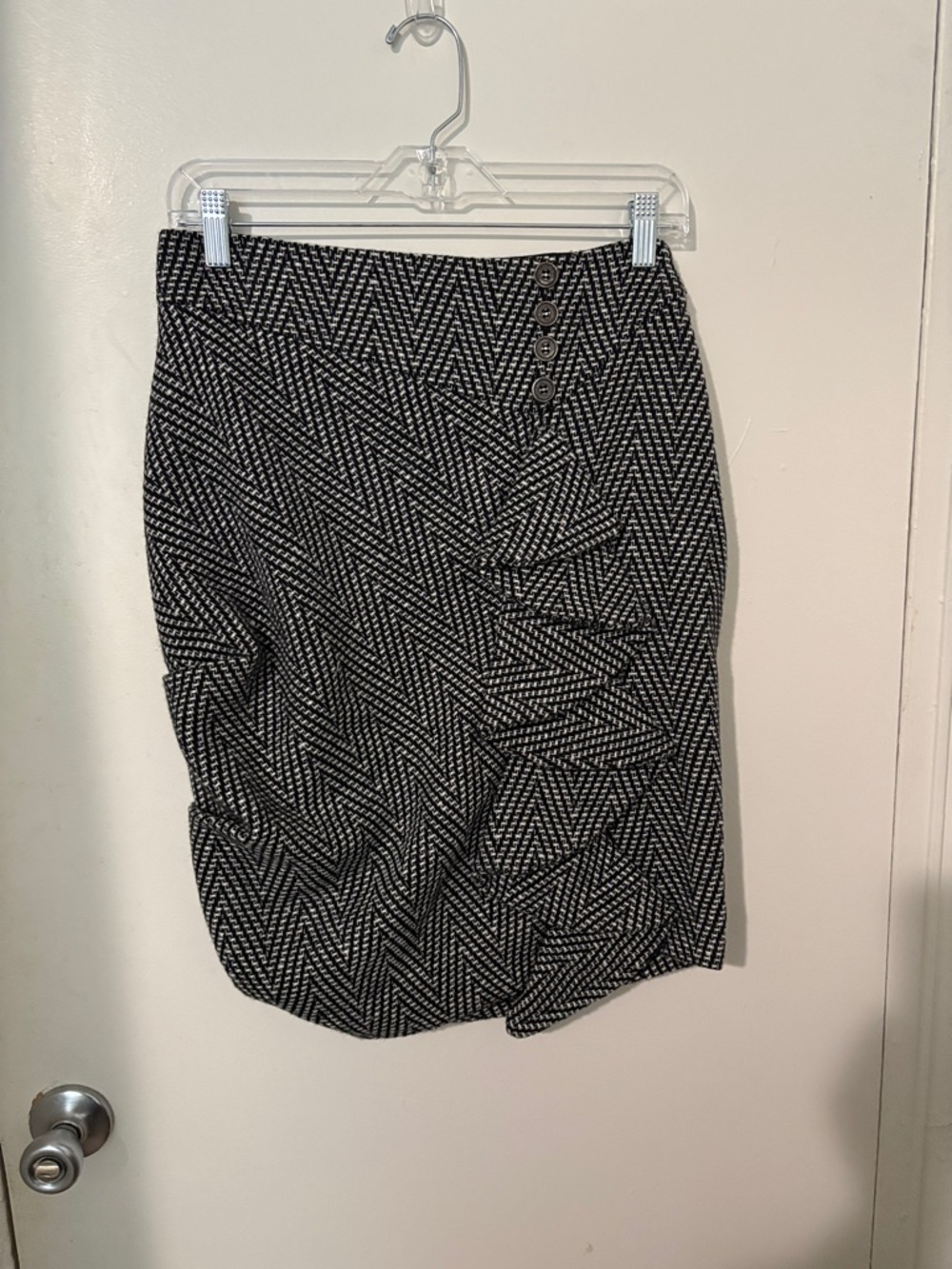 Eva Franco Black & White Chevron-Print Pencil Skirt with Side Buttons